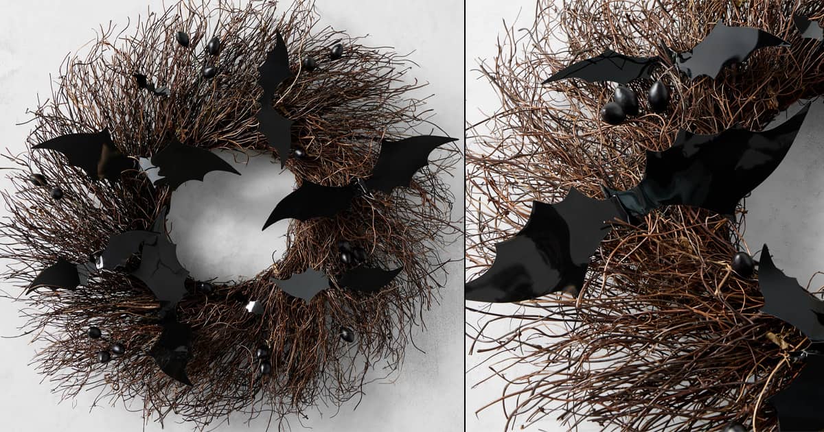 Spooky Black Bat Halloween Wreath